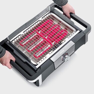 Електричний гриль для внутрішнього та зовнішнього використання, настільний гриль зі швидким запуском гриля до 500 C, балконний гриль з поверхнею SafeTouch, нержавіюча сталь/чорний, настільний гриль PG 8113 з поворотним керуванням Одинарний