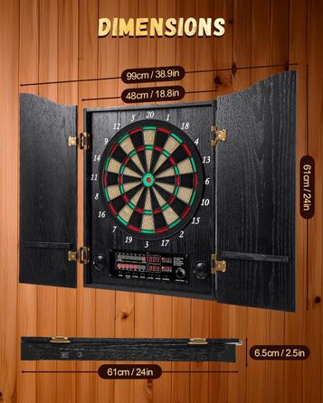 Електронна мішень для дартсу, декоративний набір шаф для електронної міші для дартсу 12 бронзових дротиків з м&39яким наконечником режим гри в крикет - професійна електронна мішень для дартсу з чорними дерев&39яними дверцятами шафи