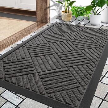 Килимок для вулиці 60 x 90 см, силіконовий брудозатримуючий килимок для використання всередині та зовні приміщень - нековзний, пилонепроникний та миється, всепогодний килимок для вхідних дверей, входу, балкону - темно-сірий 60 x 90 см (прямокутний)