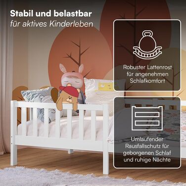 Дитяче ліжко Bellabino Vere 90x200 см Ліжко Монтессорі із захистом від падіння та рейковою основою Дитяче ліжко з масиву сосни для хлопчиків та дівчаток Ліжко для малюків білого кольору 90x200 см без шухляд та матраца