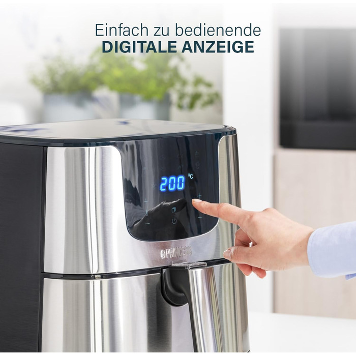 Фритюрниця Princess XXL на 5,5 літрів на 62,2 менше споживання енергії Цифрова фритюрниця Deluxe 8 програм Нержавіюча сталь Без масла Aerofryer 182060, Срібло ЗВИЧАЙНИЙ ДИЗАЙН 5,5 Л