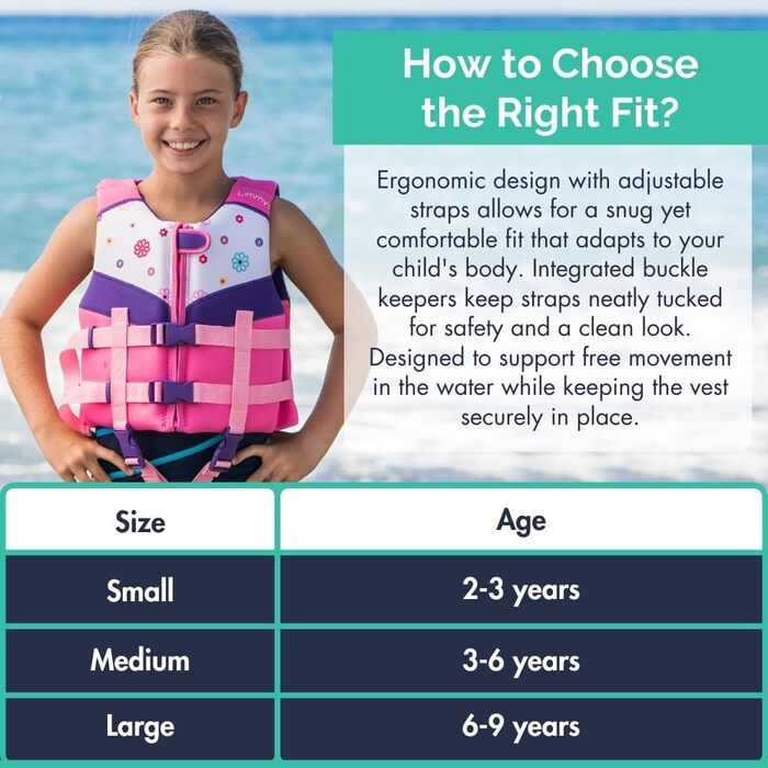 Плавальний жилет преміум-класу Limmys для дітей допоміжний жилет для плавання та безпеки для малюків, хлопчиків та дівчаток інноваційні функції безпеки, розмір S, ягідно-рожевий