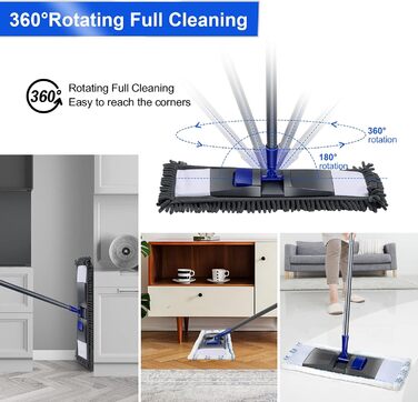 Швабра для миття підлоги, швабра з мікрофібри з телескопічною ручкою 128 см, швабра для підлоги з 4 швабрами для твердої деревини,