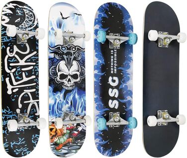 Скейтборд, 7-шарова дека з канадського клена та подвійним ударом, скейтборд для дітей віком 5-8 років, підлітків та дорослих, комплектний скейтборд, професійна дошка для дітей, підлітків та дорослих, 7-шарова дерев&39яна дека, модний дизайн, середнє увігн