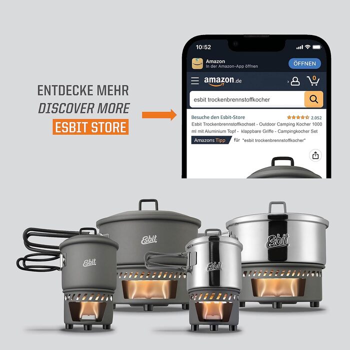 Набір для приготування їжі на твердому паливі Esbit - Кемпінгова плита на відкритому повітрі 585 мл з алюмінієвою каструлею - складні ручки - Кемпінговий каструльний набір 585 мл з твердоанодованого алюмінію