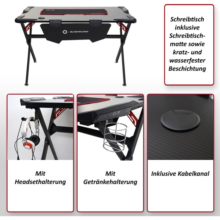 Письмовий стіл Mendler HWC-F11, комп&39ютерний стіл, молодіжний стіл, ігровий стіл, 120x75 см, чорний колір MVG