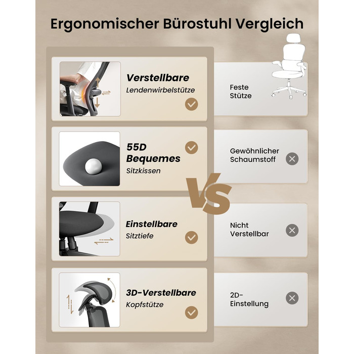 Ергономічне офісне крісло ProtoArc EC200, робоче крісло з регульованою поперековою опорою по висоті та глибині, глибина сидіння, регулювання висоти, 3D-підголівник, комп&39ютерне крісло для домашнього офісу, чорне