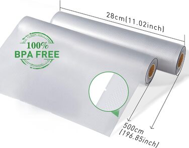 Вакуумні пакети KitchenBoss Рулони харчової вакуумної плівки Вакуумні пакувальні пакети Вакуумна пакувальна плівка вакуумні пакети Рулони плівки для вакуумного пакувальника та пакет без усадки Sous Vide BPA 28x500 см 3 рулони
