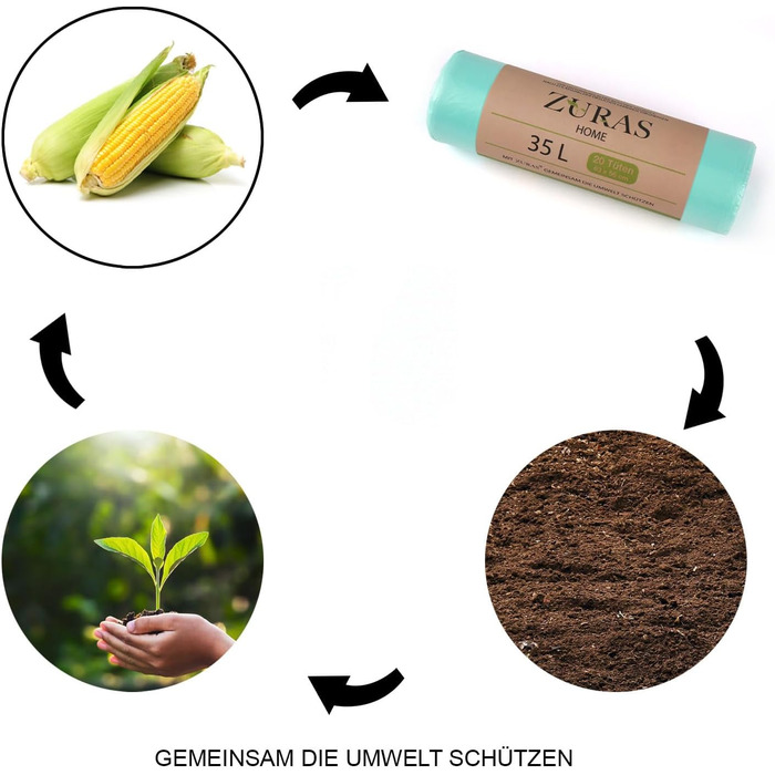 Компостовані пакети для сміття об&39ємом 35 літрів, 100 шт. Компостовані, біорозкладні пакети для сміття, виготовлені з рослинних матеріалів, сертифіковані та перевірені за стандартом DIN EN 13432, стійкі до розривів та водонепроникні.