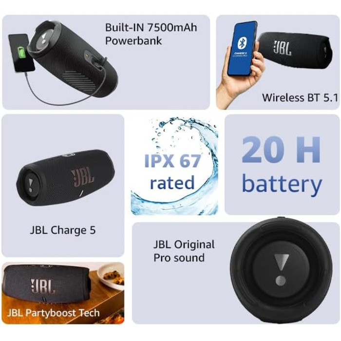 Колонка JBL Charge 5 бензиново-блакитного кольору - Водонепроникний портативний бумбокс з інтегрованим банком живлення - Один заря