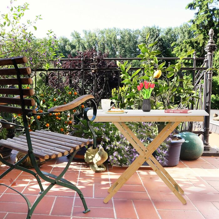 Розкладний стіл Relaxdays, регульована висота, бамбук та МДФ, HBT 70x105x50 см, обідній стіл для кухні, вітальні, балкону, натуральний/білий