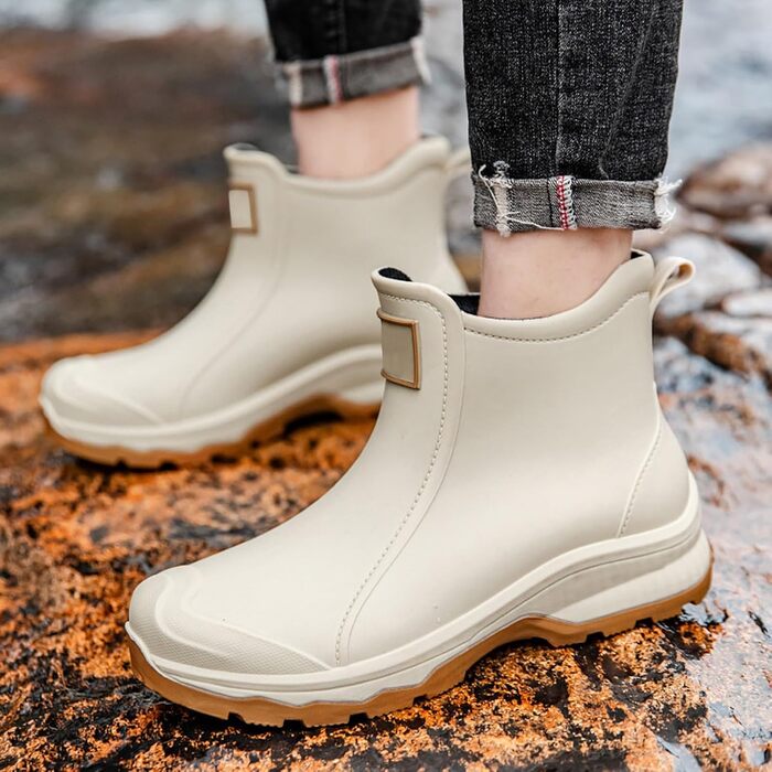 Чоловічі гумові чоботи, водне взуття, гумове взуття з верхнім одягом, студентський повсякденний одяг, все для роботи на свіжому повітрі, риболовлі, миття автомобіля, кухні, не бахіли, гумові гумові чоботи, високе взуття, чоловічі, бежевого кольору, 38 2/3