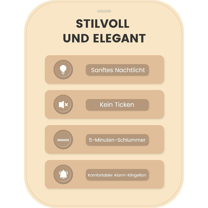 ВищеГодинник будильник аналоговий без цокання, будильник дерев'яний з дрімотою, тумбочка настільний годинник з нічником, ретро-будильник аналоговий на батарейках (потрібна батарея 1*AA) - натуральне дерево світло-коричневого кольору (кругле, світло-коричн