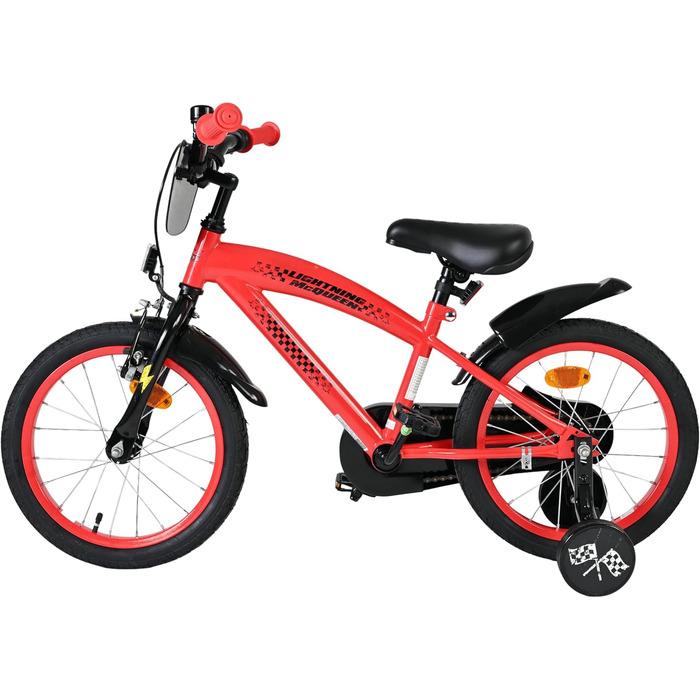 Дитячий велосипед Volare Disney Cars 16 дюймів 46 років Ручні та американські гальма Допоміжні колеса Захист ланцюга Регульоване сідло Подарунок для дівчаток та хлопчиків