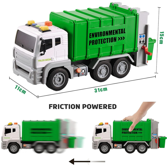 Сміттєвоз Сміттєвоз Іграшка Велика вантажівка Сміттєвоз Іграшка з 4-ма контейнерами Звукові та світлові транспортні засоби Дитяча автомобільна іграшка Подарунок для хлопчиків 3 4 5 6 років