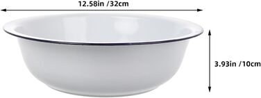 Загальна емальована чаша Біла 32 см потовщена вінтажна емальована чаша Велика побутова чаша для миття, замішування, подачі та приготування салатів