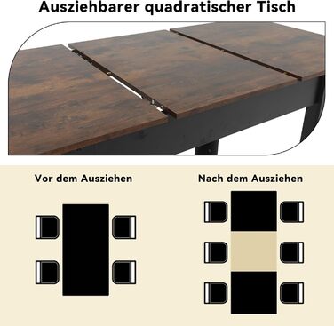 Розсувний обідній стіл ARTETHYS 105/150x70 см, кухонний обідній стіл в індустріальному стилі, прямокутна стільниця для 4-6 осіб, дерев&39яний стіл з металевими ніжками, стіл для їдальні, кухні, вітальні 105-150x70 см