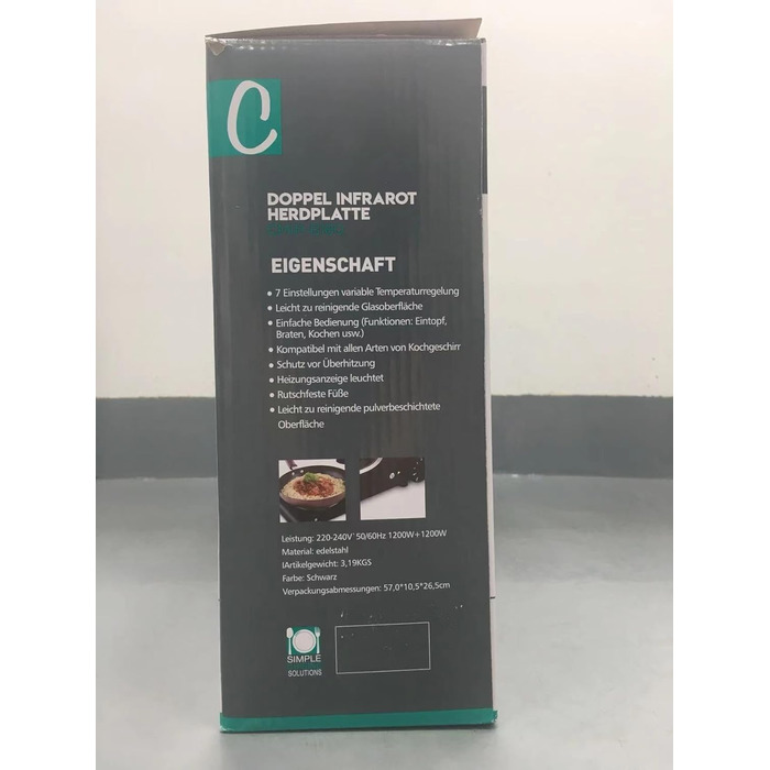Інфрачервона варильна поверхня CUSIMAX 2 шт. 1200 Вт 1200 Вт Електрична варильна поверхня зі склокераміки, портативні подвійні варильні поверхні з регулюванням температури для зовнішнього/внутрішнього використання, для всіх типів гончарів, чорна нержавіюч