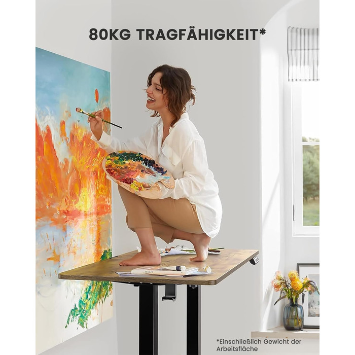 Електрично регульований по висоті стіл 120 x 60 см, Стіл з регульованою висотою та 4 налаштуваннями пам&39яті, розумний стіл для домашнього офісу зі з&39єднувальною пластиною 120 x 60 см, колір вінтажного дерева