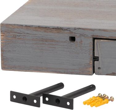 Настінна полиця Mendler HWC-H37, плаваюча полиця настінна полиця підвісна полиця, шухляда з масиву дерева 8x80x25см - сіра, пошарп