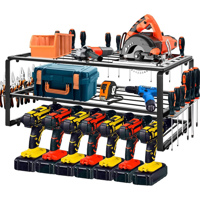 Тримач акумуляторного шуруповерта OUUTMEE Кронштейн для акумуляторної викрутки, органайзери для гаражних інструментів та місця зберігання, настінний кронштейн для вух 66x20x20CM важка металева стійка для інструментів