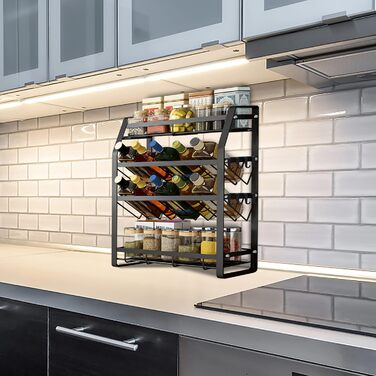 Постійна полиця для спецій, 4 яруси, металева полиця для спецій, не потребує свердління, підставка для спецій, тримач для спецій, органайзер для банок для спецій з 8 гачками, кухонна полиця для зберігання спецій - тип A