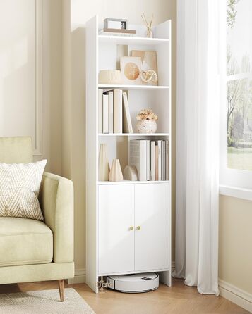 Книжкова шафа Hzuaneri з 2 дверима, 6-ярусна книжкова полиця, полиця, вітрина, полиця для зберігання для вітальні, домашнього офісу, кухні, 24 x 48 x 169 см, білий, BC62003X