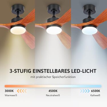 Стельовий вентилятор CO-Z з пультом дистанційного керування 52-дюймовий дерев'яний вентилятор Світлодіодне світло Робота влітку та взимку Тихий двигун постійного струму для внутрішнього та зовнішнього покриття