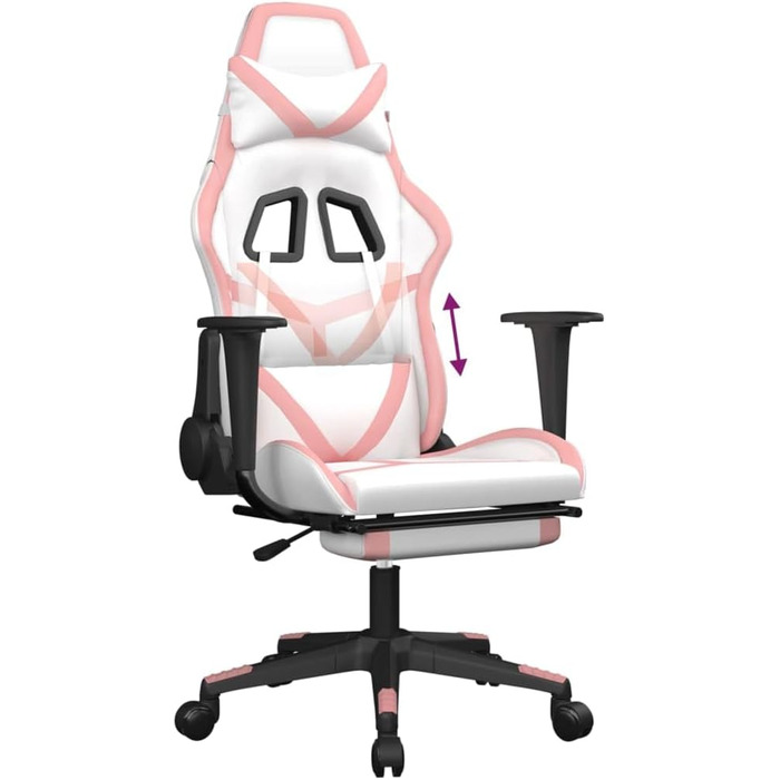 Геймерське крісло з підставкою для ніг, біла та рожева штучна шкіра