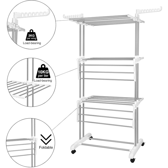 Невидима конячка для білизни на колесах Багатофункціональна 4-х ярусна сушарка для білизни Складана сушарка для білизни Компактна