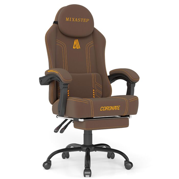 Ергономічне ігрове крісло MIXASTEP з регульованою спинкою та функцією повороту на 360 - Офісне крісло для дорослих/молоді 150 кг, ПК-крісло з технологічної тканини коричневого кольору для домашнього офісу/ігор