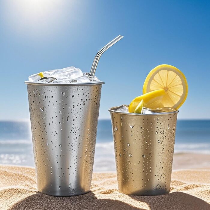 Набір кухлів з нержавіючої сталі, металеві склянки для пиття, 10 предметів багаторазових стаканчиків для води, портативний набір посуду для кемпінгу, подорожей, дому та ресторану (16 унцій/450 мл)