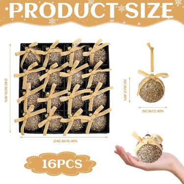 Набір різдвяних кульок блискучі 16 шт золоті Lergas