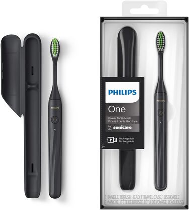 Електрична зубна щітка Philips One із USB-зарядкою, матово-чорна (модель HY1200/26)