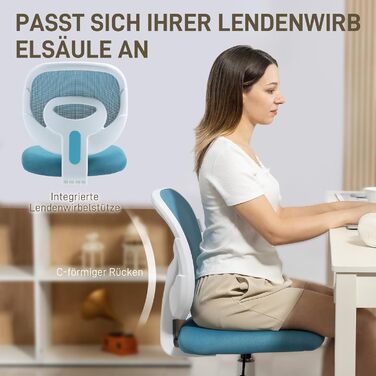 Офісний стілець HOMCOM Ергономічне робоче крісло з С-подібною спинкою, регульоване по висоті без підлокітників, м&39яке комп&39ютерне крісло, синій
