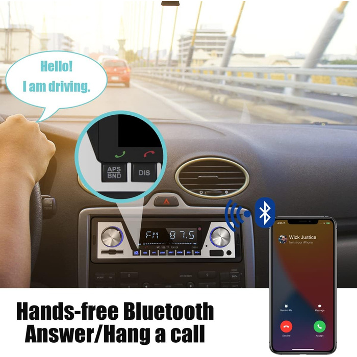 Автомобільна стереосистема з Bluetooth Handsfree - 50 Вт*4 Bluetooth5.0 Автомобільна стереосистема 1 Din з пультом дистанційного керування APP Автомагнітола Стереосистема з MP3-плеєром TF USB AUX Аудіодисплей РК-дисплей