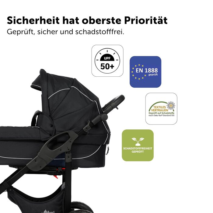 Коляска Bergsteiger Capri 3в1 коляска в комплекті з аксесуарами - дитяче автокрісло, кріплення для коляски, захист від сонця та по