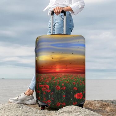 Чохол для валізи Поле маків на заході сонця - еластичний захист від подряпин та пилу, чорний, розмір 95