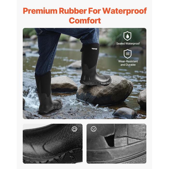 Чоловічі гумові чоботи VEVOR, чорні, розмір 45.5 EU