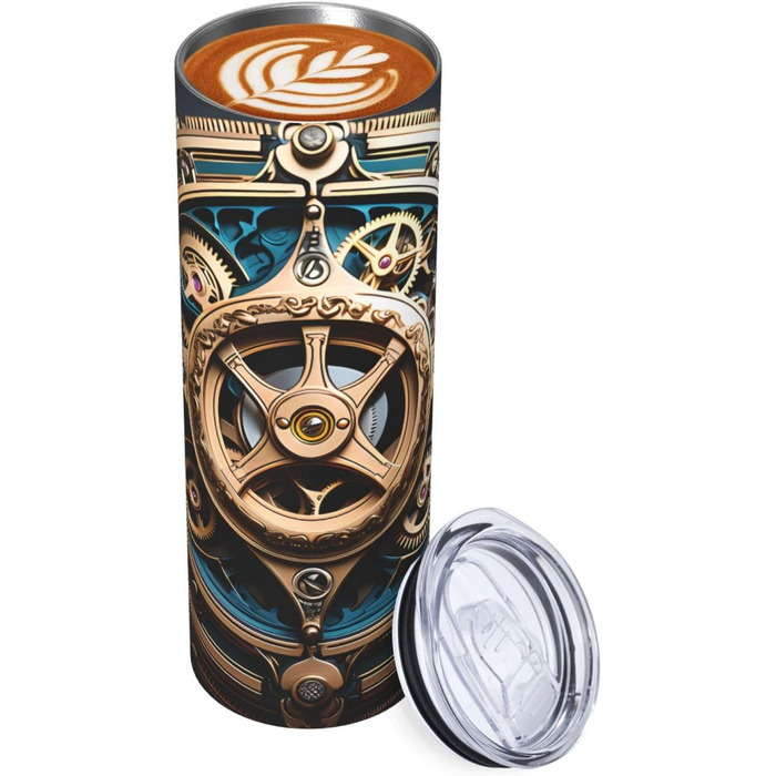 Кухоль з прямою трубочкою, 590 мл, стильний дизайн спорядження в стилі стімпанк, дорожній кухоль з принтом, підходить для кемпінгу, офісу та дому.