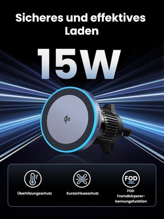 Сертифікований бездротовий автомобільний зарядний пристрій потужністю 15 Вт з функцією зарядки, сумісний з MagSafe для iPhone 16/1