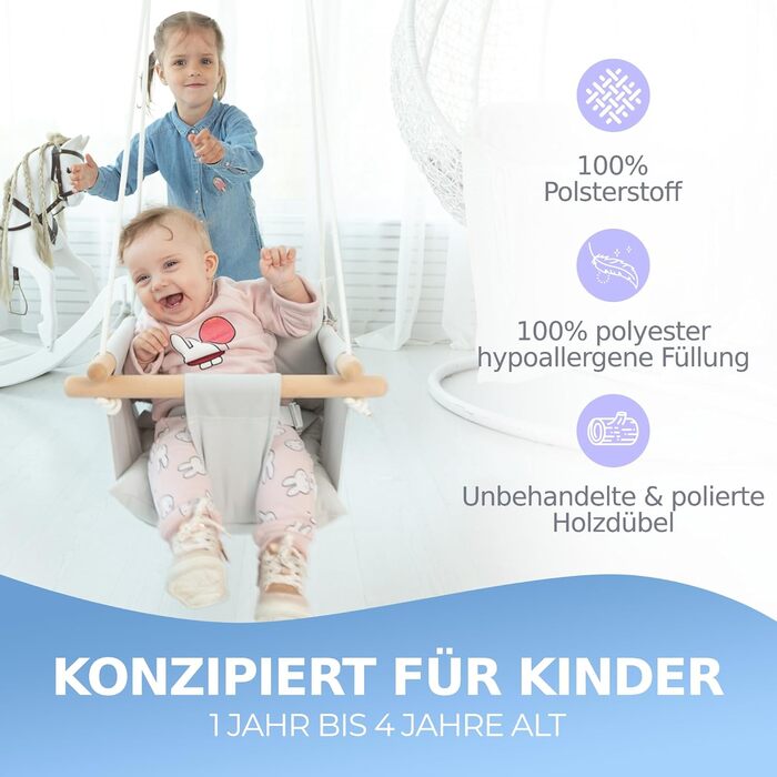 Полотняна дитяча гойдалка, дерев'яне підвісне сидіння гойдалки з ременями безпеки, міцна дитяча гойдалка, гойдалка для дітей для п