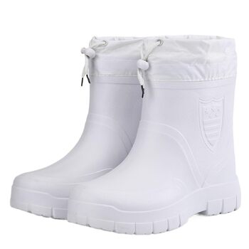 Чоловічі гумові чоботи, зимові бавовняні гумові чоботи для чоловіків, теплі, легкі гумові чоботи до щиколотки, гумове взуття для чоловіків, робочі чоботи (білі, 44) 44 EU білий