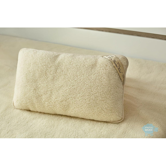 Подушка з мериносової вовни з етикеткою якості, подушка для сну, 900 г мериносової вовни, 40 x 80 см, натуральна вовна, 1 шт.
