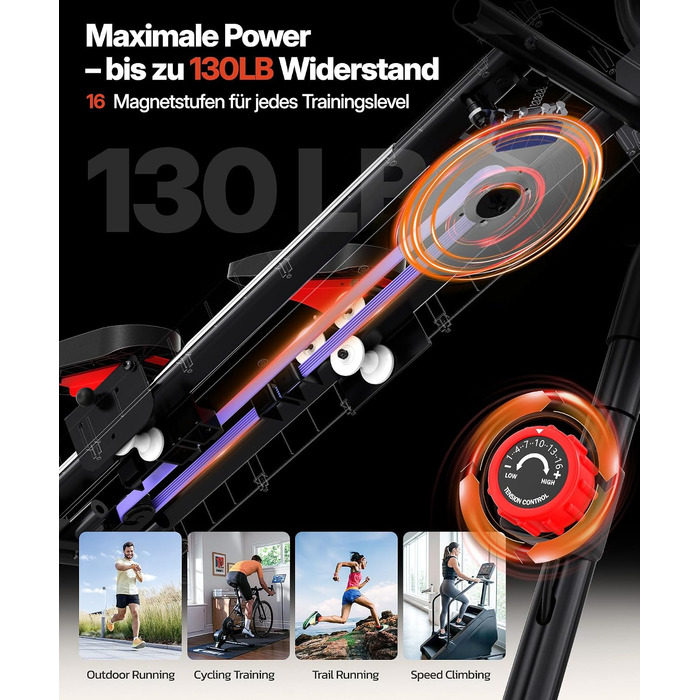 Степер YOLEO Profi з магнітним опором, 16 рівнів навантаження, складаний кардіотренажер для дому з поручнями, довжина кроку 71 см, LCD-дисплей та датчик пульсу, червоно-сірий