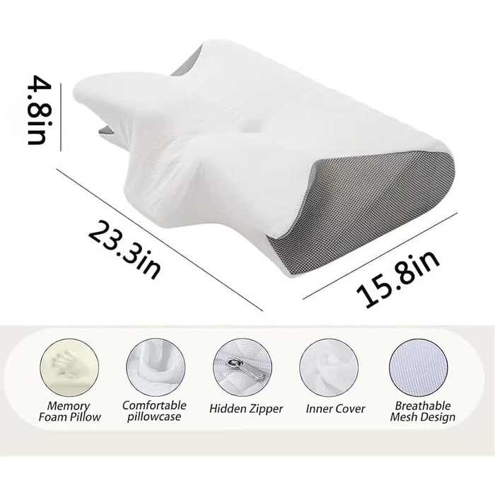 Подушка Skelda Remium Relief, новинка 2026 року. Ергономічна подушка для сну Skelda зі знімним чохлом, комфортна подушка з піни з ефектом пам&39яті, регульована, дихаюча, подушка з підтримкою шиї для сну на боці та на спині, біла.