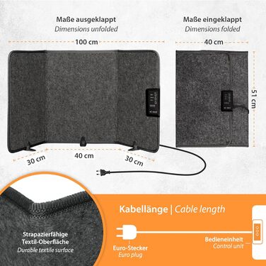 Інфрачервоний обігрівач для столу Mi-Heat 260 Вт Окремостоячий обігрівач для офісного столу, робочого місця під столом Температура до 60C, складний, сірий