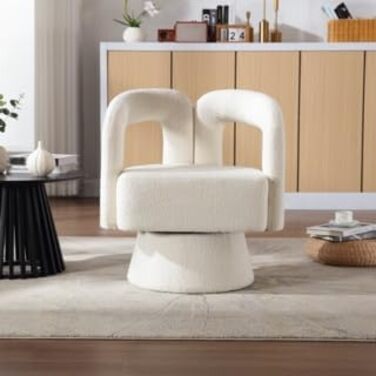 Обертові на 360 градусів акцентні крісла у формі бочки, круглі крісла з широкою оббивкою, крісло з плюшевої тканини для вітальні, спальні, офісу, зали очікування (бежевий)