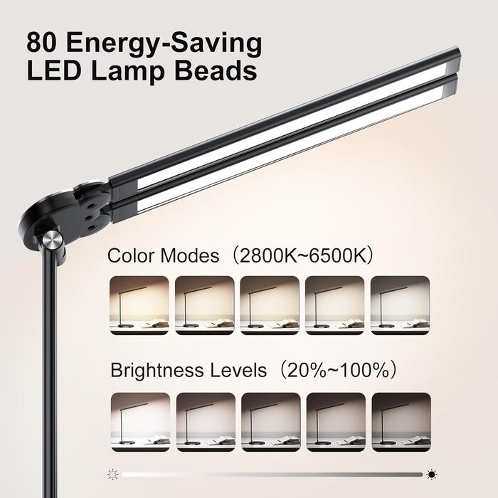 Настільна лампа EMOBACO з подвійною головою для домашнього офісу, настільна лампа для догляду за очима з USB-портом для зарядки, с