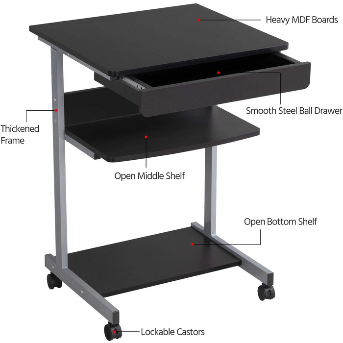 Комп&39ютерний стіл Yaheetech, письмовий стіл, ПК-стіл з шухлядою та 4 колесами, приблизно 56 x 51 x 79 см, чорний